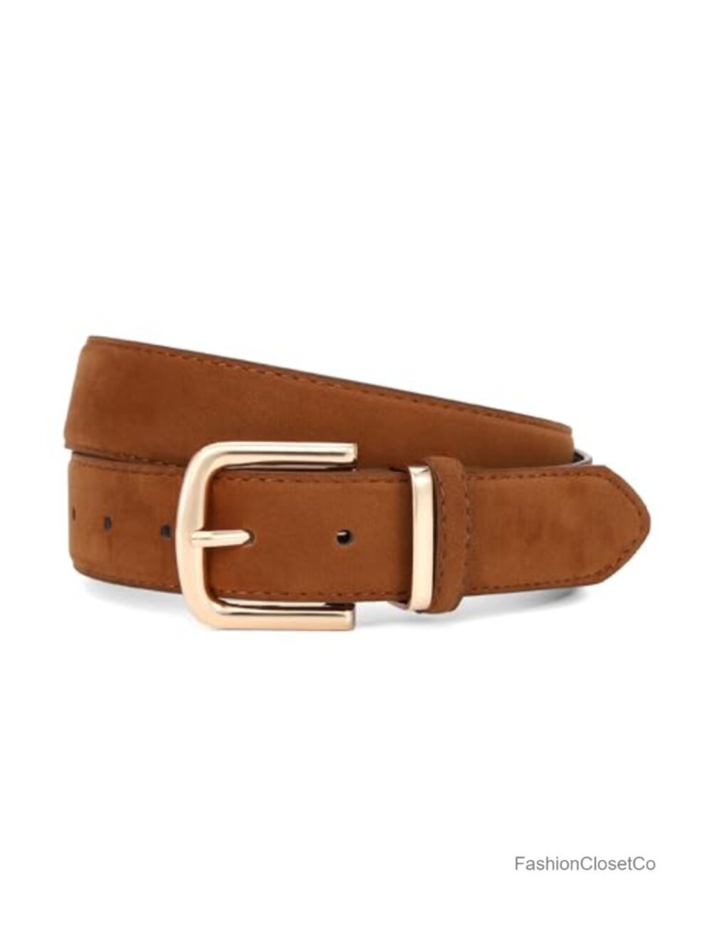 Suede Faux Leather Belt Gold Alloy Pin Buckle 1.3 Inch Wide Waist Belt